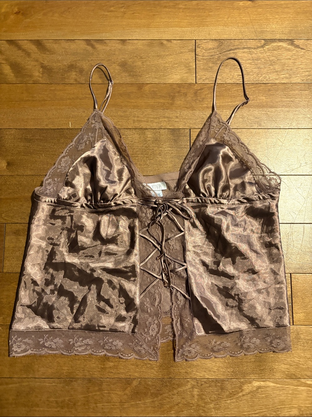 La Senza Lace-Trim Satin Cami in Dusty Taupe